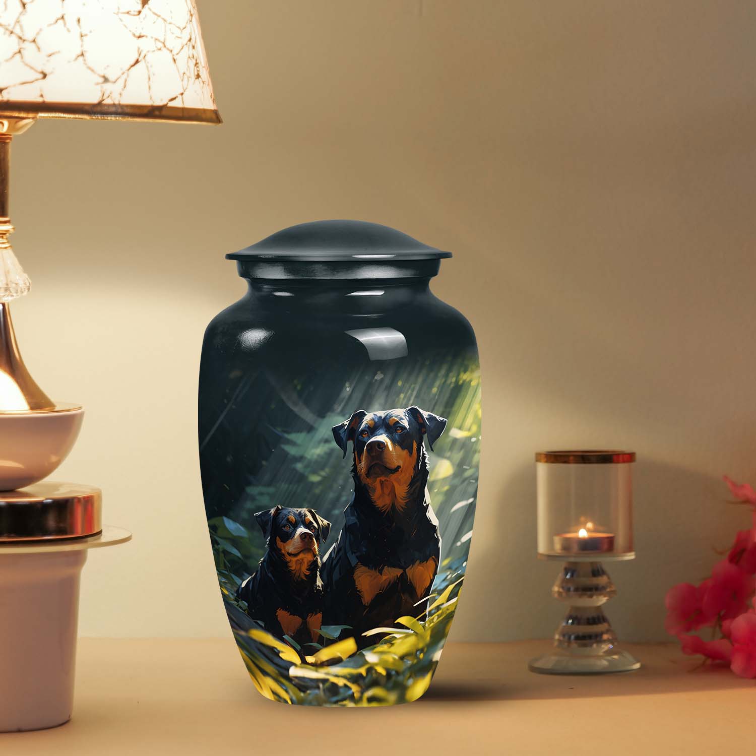 Double Rottweiler Pet Mini Urn for Ashes