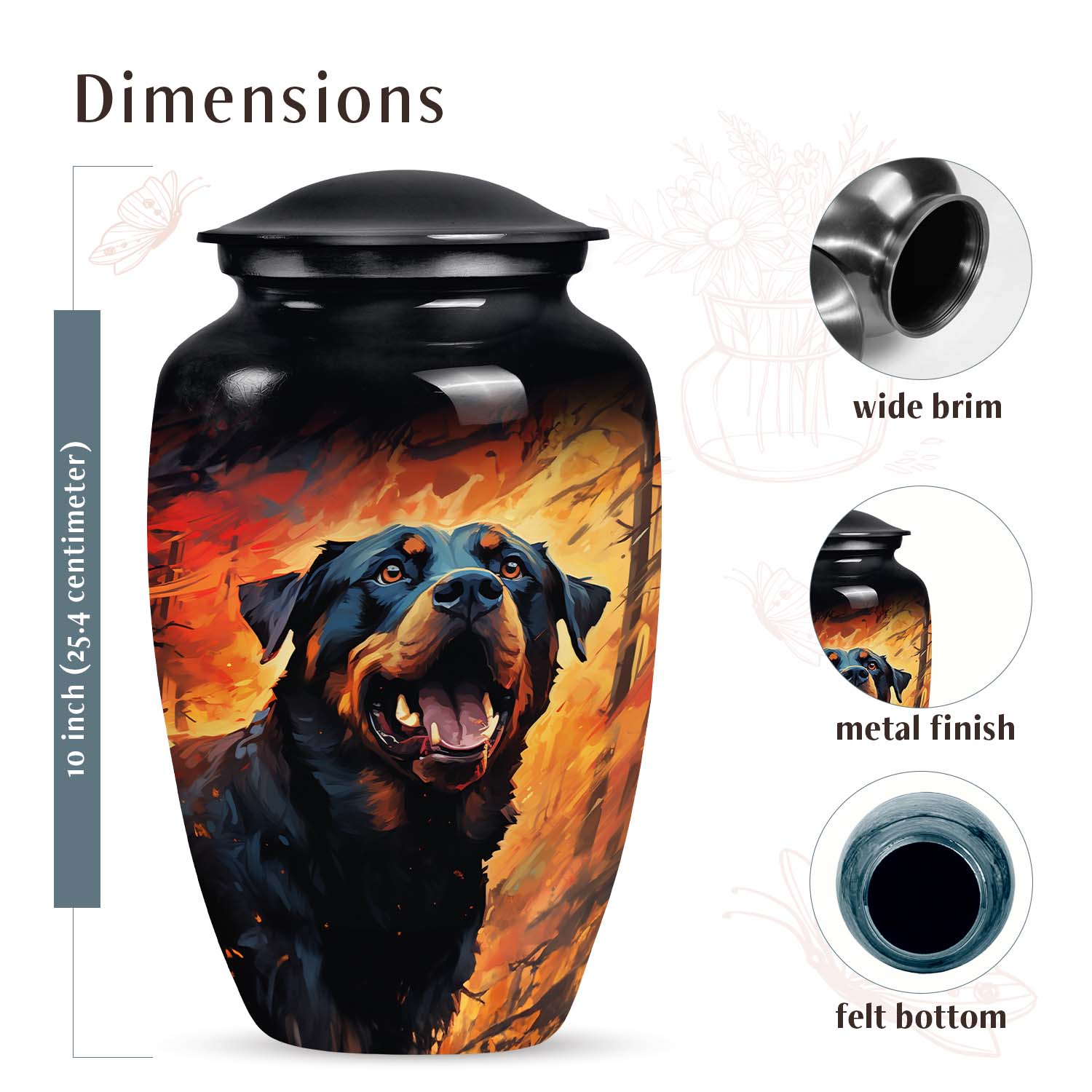 Rottweiler Dog Cremation Urn for Ashes Memorial urn