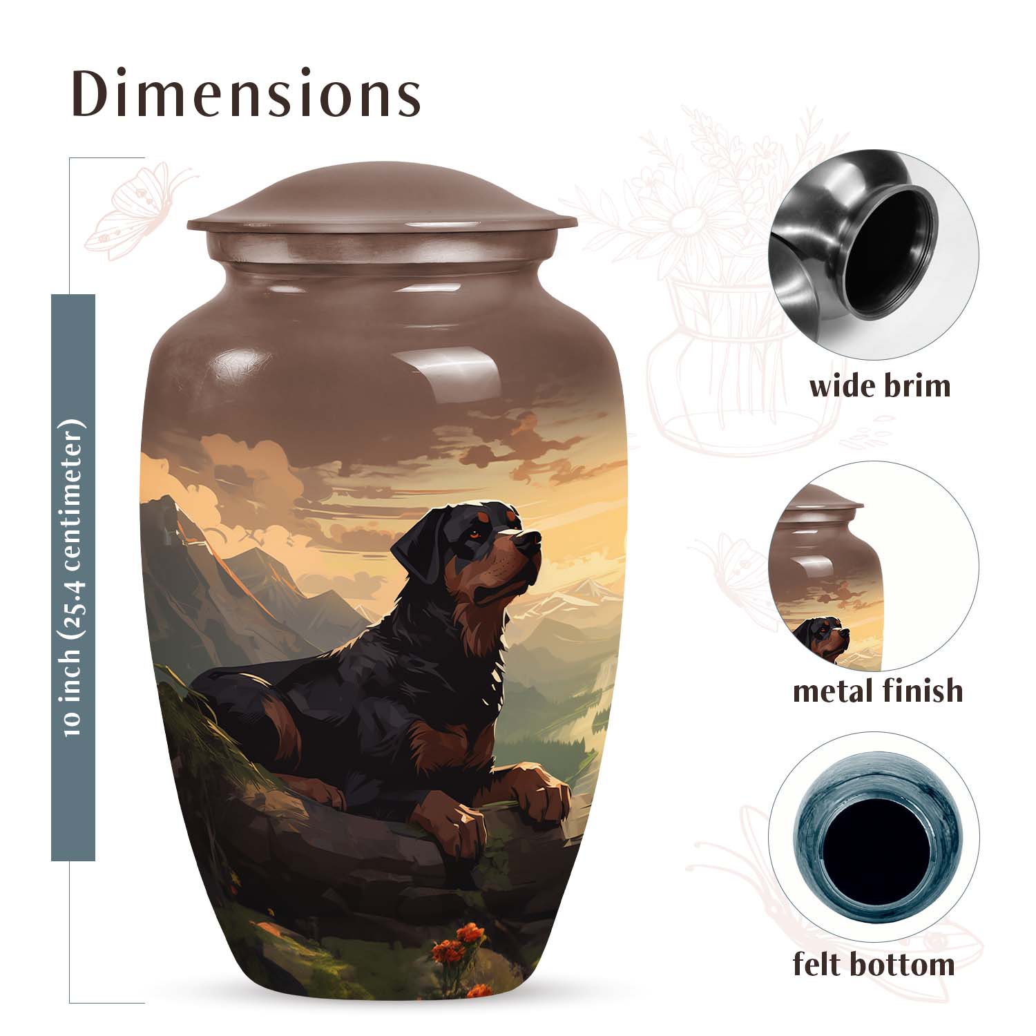 Mountain Ridge Rottweiler Pet Cremation Urn For Dog