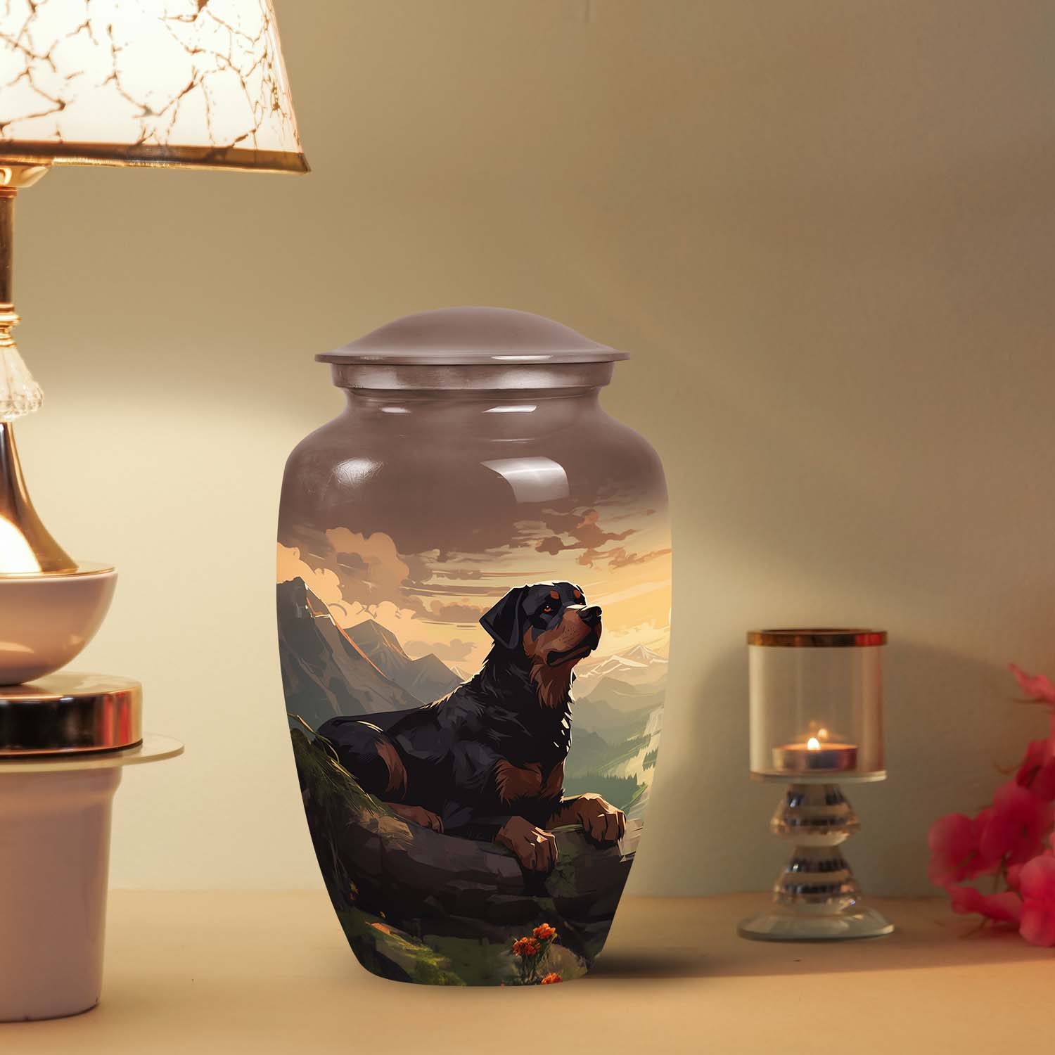 Mountain Ridge Rottweiler Pet Cremation Urn For Dog