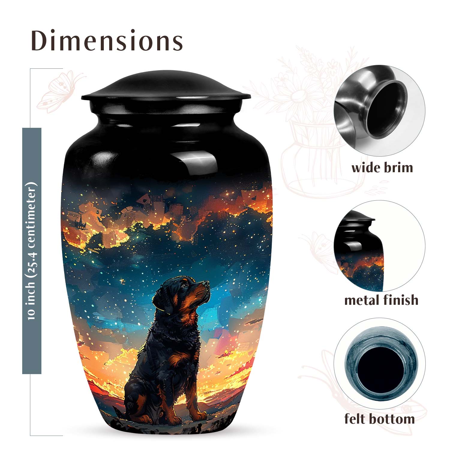 Rottweiler Dog Pet Cremation Medium Urn