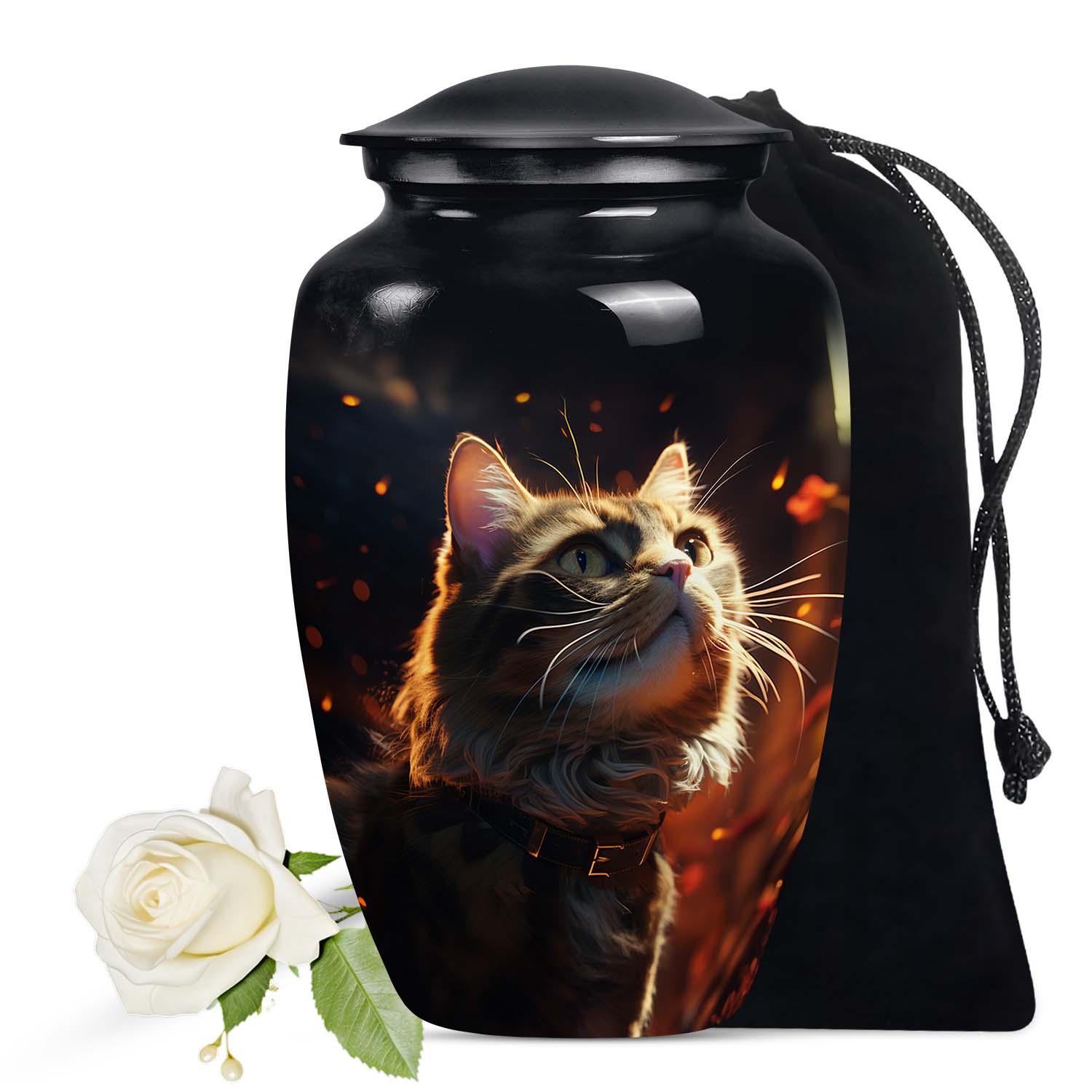 Cat Memorial Urn for Ashes with Fiery Theme