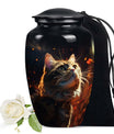 Cat Memorial Urn for Ashes with Fiery Theme