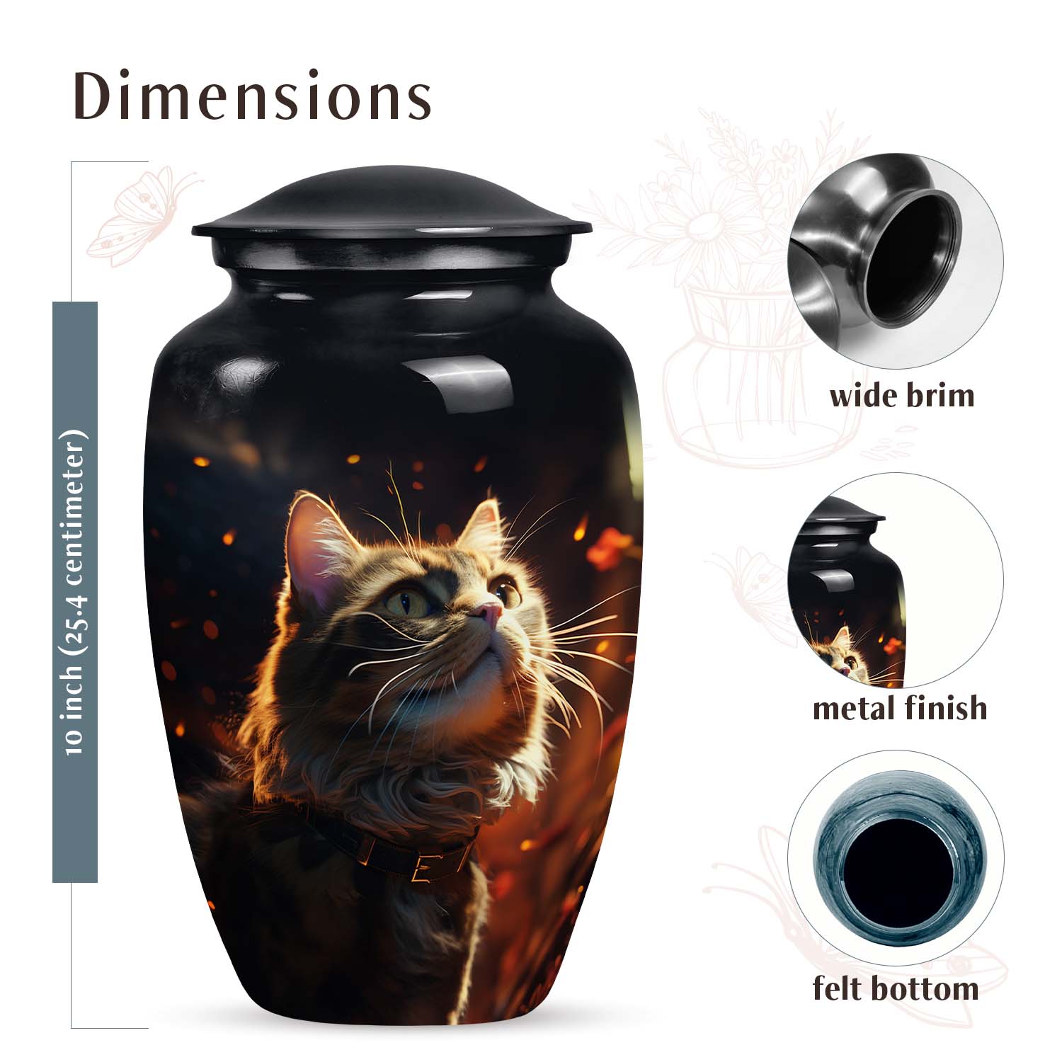 Cat Memorial Urn for Ashes with Fiery Theme