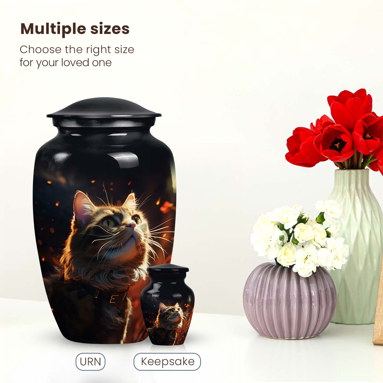 Cat Memorial Urn for Ashes with Fiery Theme