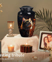 Cat Memorial Urn for Ashes with Fiery Theme