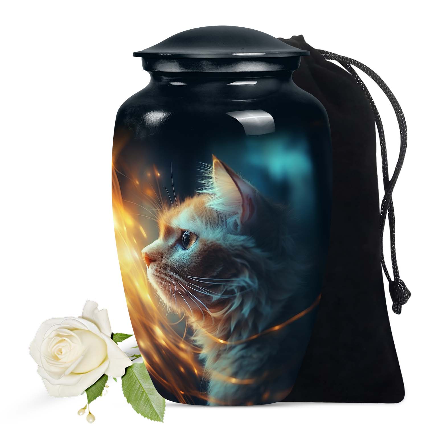 Glowing Cat Keepsake Urn, Memorial for Pet Ashes