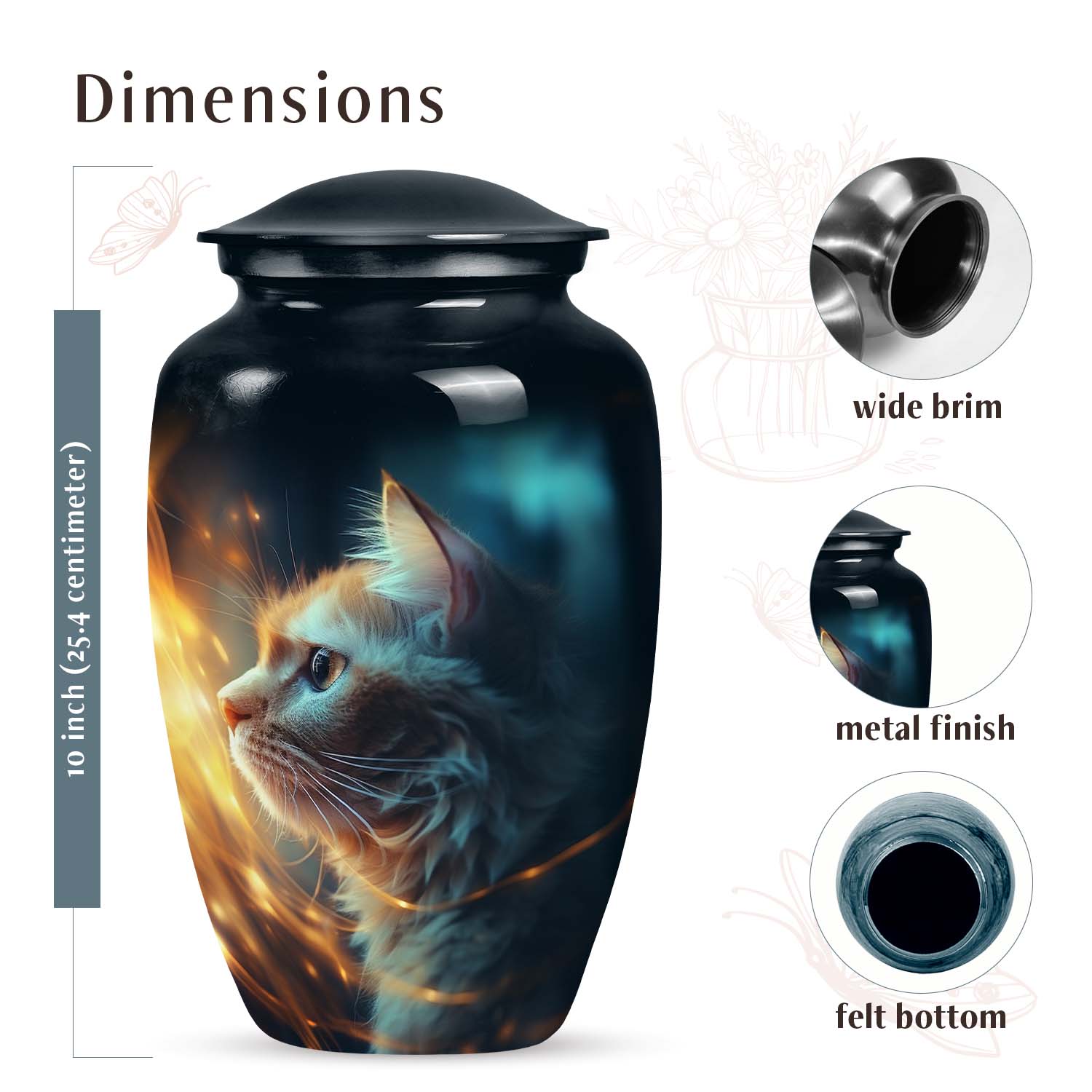 Glowing Cat Keepsake Urn, Memorial for Pet Ashes