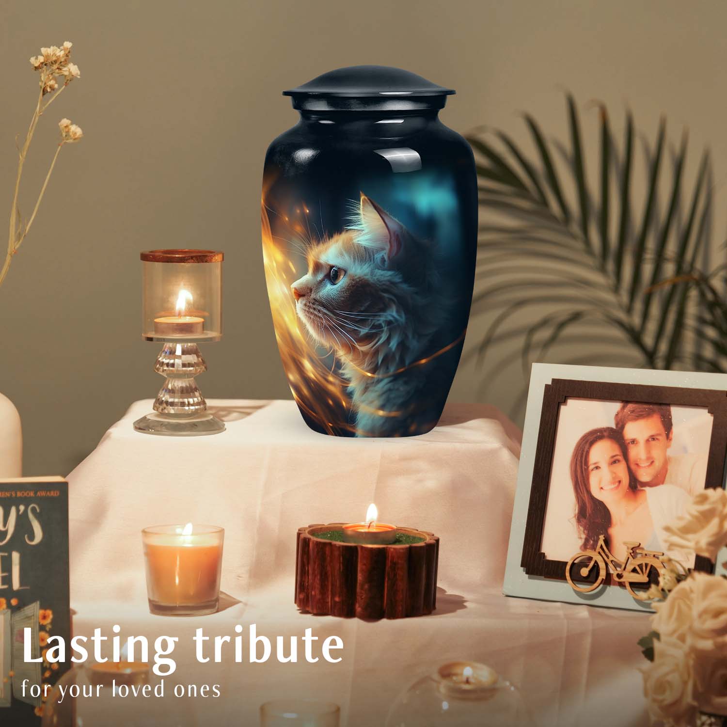 Glowing Cat Keepsake Urn, Memorial for Pet Ashes