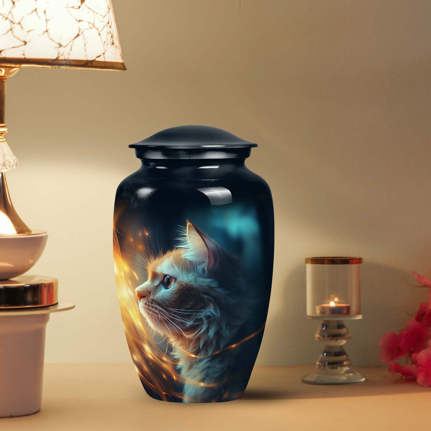 Glowing Cat Keepsake Urn, Memorial for Pet Ashes